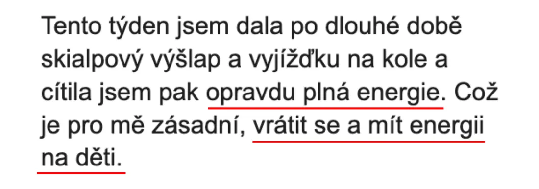Zpráva od účastnice po 14 dnech