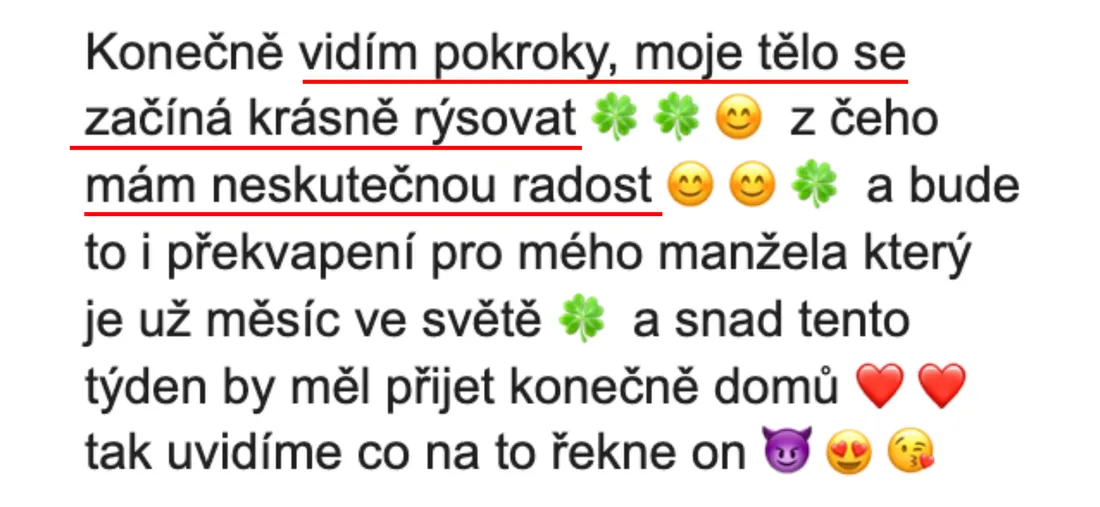 Zpráva od účastnice po 14 dnech