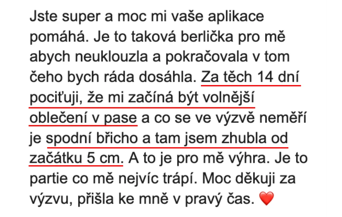 Zpráva od účastnice po 14 dnech
